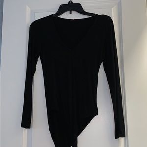 Black V neck long sleeve body suit